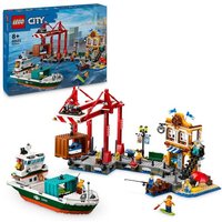 LEGO City Hafen mit Frachtschiff, Spielzeug-Schiff mit Minifiguren 60422 von LEGO® GmbH