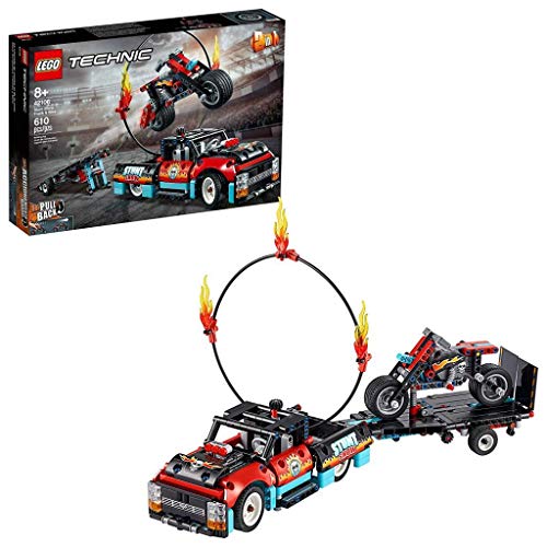 LEGO 42106 Technic Stunt-Show mit Truck und Motorrad Spielzeug für Kinder, 2-in-1 Modell, LKW mit Rückziehmotor und Anhänger von LEGO