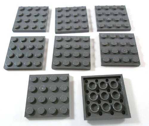 8 Stück LEGO "Platte 4x4 Noppen" in Neu-Dunkelgrau. von LEGO