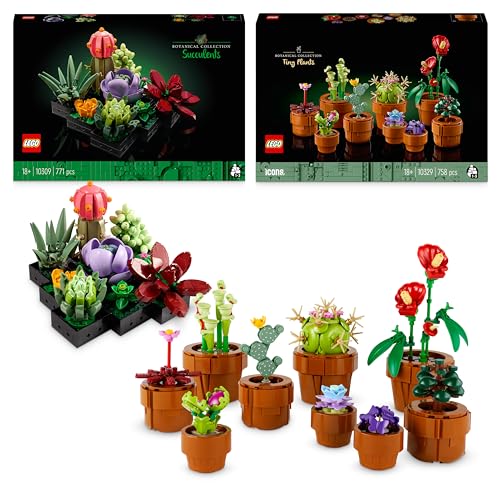 Bundle of LEGO 10309 Icons Sukkulenten Künstliche Blumen Set für Erwachsene + LEGO 10329 Icons Mini Pflanzen, 9 künstliche Blumen zum Bauen, Botanical Collection Sammel-Set für Erwachsene von LEGO