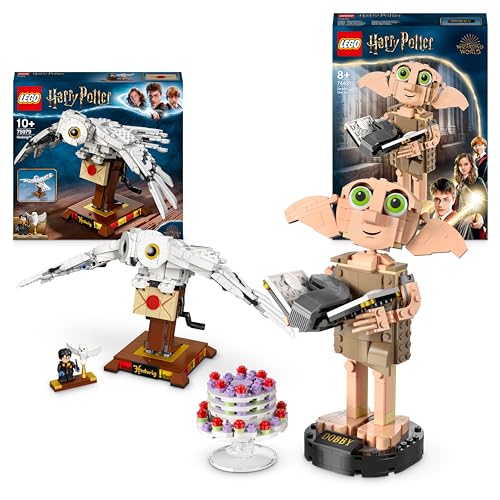 Bundle of LEGO Harry Potter Hedwig die Eule, Ausstellungsmodell, Sammlerstück mit beweglichen Flügeln75979 + LEGO Harry Potter Dobby der Hauself Set, bewegliche ikonische Figur von LEGO