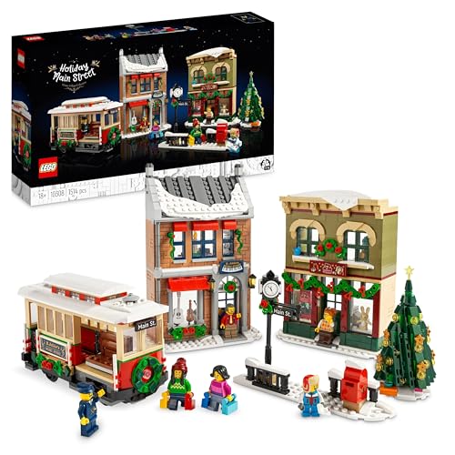 LEGO 10308 Icons Weihnachtlich geschmückte Hauptstraße, Winterdorf Modellbausatz mit Straßenbahn, Geschäften, Zubehör und Weihnachtsdekoration von LEGO