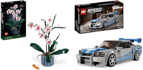 LEGO 10311 Icons Orchidee, Künstliche Pflanzen Set mit Blumen & 76917 Speed Champions 2 Fast 2 Furious Nissan Skyline GT-R (R34) Rennwagen Spielzeug von LEGO