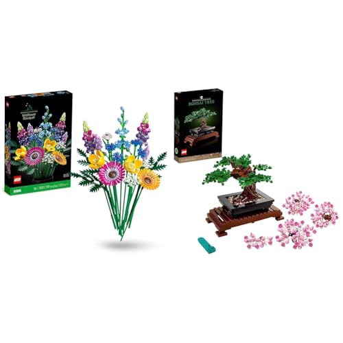 LEGO 10313 Icons Wildblumenstrauß-Set & 10281 Icons Bonsai Baum, Kunstpflanzen-Set zum Basteln für Erwachsene, Zimmerdeko, Geschenkidee, Botanik-Kollektion, Home Deko von LEGO