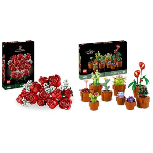 LEGO 10328 Icons Rosenstrauß, künstliche Blumen als Zimmer-Deko & Icons Mini Pflanzen, 9 künstliche Blumen zum Bauen, Botanical Collection Sammel-Set von LEGO