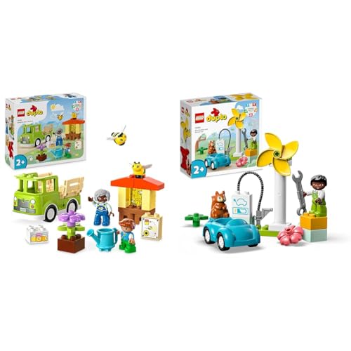 LEGO 10419 DUPLO Town Imkerei und Bienenstöcke, Lernspielzeug für Kleinkinder & DUPLO Town Windrad und Elektroauto, Spielzeugauto-Lernspielzeug von LEGO