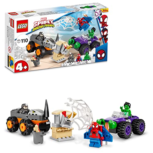 LEGO Marvel Spidey und Seine Super-Freunde Hulks und Rhinos Monster Truck-Duell, Spider-Man-Set, Superhelden-Spielzeug zum Bauen ab 4 Jahren 10782 von LEGO