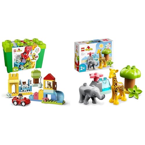 LEGO 10914 DUPLO Deluxe Steinebox, Lernspielzeug & 10971 DUPLO Wilde Tiere Afrikas Spielzeug-Set für Kleinkinder mit Tierfiguren und Spielmatte, Lernspielzeug ab 2 Jahre von LEGO