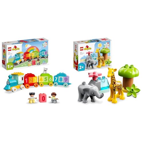 LEGO 10954 DUPLO Zahlenzug - Zählen Lernen, Zug Spielzeug & 10971 DUPLO Wilde Tiere Afrikas Spielzeug-Set für Kleinkinder mit Tierfiguren und Spielmatte, Lernspielzeug ab 2 Jahre von LEGO