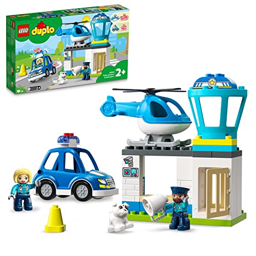 LEGO DUPLO Polizeistation mit Hubschrauber, Polizeiauto und Steine, Polizei-Spielzeug für Kleinkinder ab 2 Jahre, Lernspielzeug für Mädchen und Jungen 10959 von LEGO