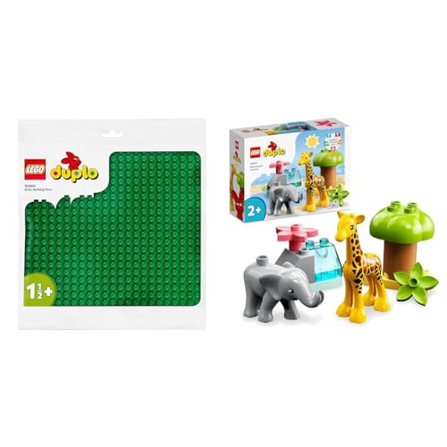 LEGO 10980 DUPLO Bauplatte in Grün, Grundplatte für DUPLO Sets & 10971 DUPLO Wilde Tiere Afrikas Spielzeug-Set für Kleinkinder mit Tierfiguren und Spielmatte, Lernspielzeug ab 2 Jahre von LEGO