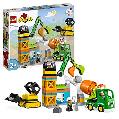 LEGO DUPLO Baustelle mit Baufahrzeugen, Kran, Bulldozer und Betonmischer-Spielzeug für 2-jährige Jungen und Mädchen mit großen Steinen 10990 von LEGO