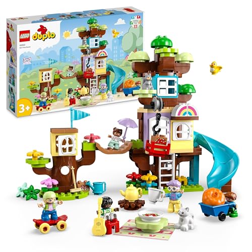 LEGO DUPLO 3-in-1 Baumhaus Spielzeug für Kleinkinder ab 3 Jahren, Mädchen und Jungen mit 4 Figuren, Tieren, Konstruktionsspielzeug mit Bausteinen und einer Rutsche, Lernspielzeug 10993 von LEGO