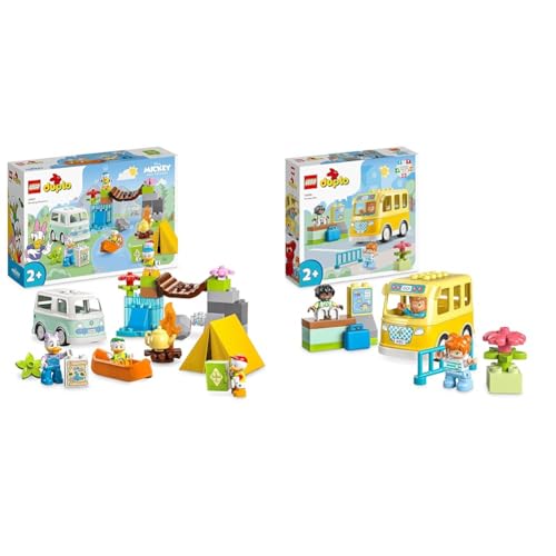 LEGO 10997 DUPLO Disney Mickey and Friends Camping-Abenteuer Set mit Wohnmobil & 10988 DUPLO Die Busfahrt Set, Bus-Spielzeug zum Aufbau sozialer Fähigkeiten von LEGO