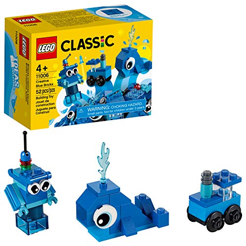 LEGO 11006 Classic Blaues Kreativ-Set, kreatives Spielzeug ab 4 Jahren mit Spielzeug-Wal, Zug, Roboter, Geschenk für Kinder Steine-Box mit Bausteinen von LEGO