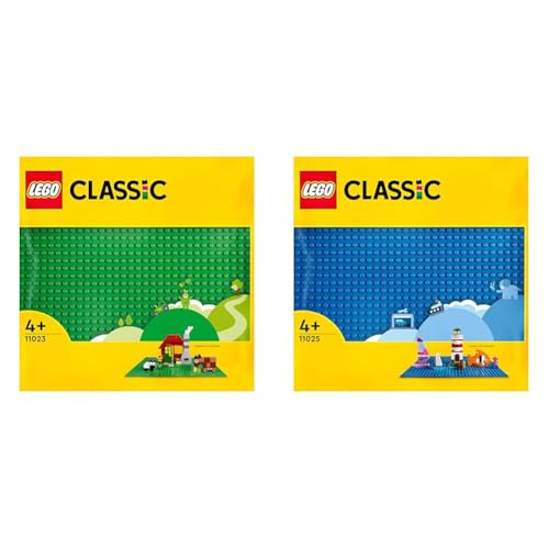 LEGO 11023 Classic Grüne Bauplatte, quadratische Grundplatte mit 32x32 Noppen als Basis für Konstruktionen und für weitere Sets & 11025 Classic Blaue Bauplatte mit 32x32 Noppen von LEGO