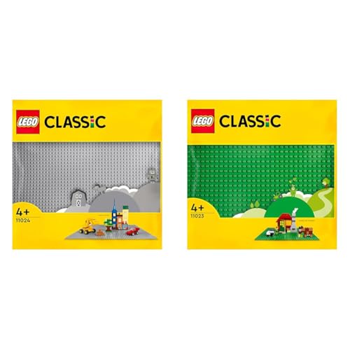 LEGO 11024 Classic Graue Bauplatte, quadratische Grundplatte mit 48x48 Noppen & 11023 Classic Grüne Bauplatte, quadratische Grundplatte mit 32x32 Noppen als Basis für Konstruktionen von LEGO