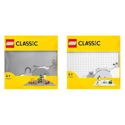 LEGO 11024 Classic Graue Bauplatte, quadratische Grundplatte mit 48x48 Noppen & 11026 Classic Weiße Bauplatte, quadratische Grundplatte mit 32x32 Noppen als Basis für LEGO Sets von LEGO