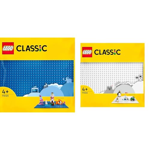 LEGO 11025 Classic Blaue Bauplatte, quadratische Grundplatte mit 32x32 Noppen als Basis Sets & 11026 Classic Weiße Bauplatte, quadratische Grundplatte mit 32x32 Noppen als Basis Sets von LEGO