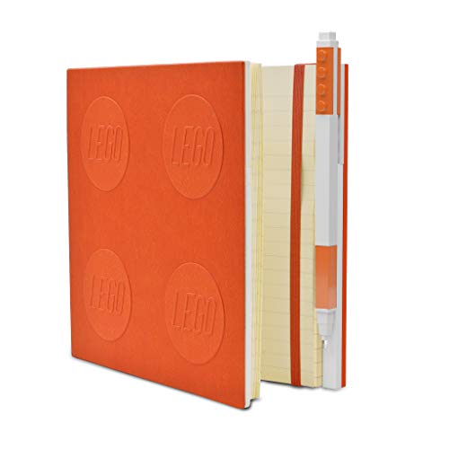 IQ LEGO Stationary Locking Notebook - Schreibwaren Notizbuch mit Gelstift - Notizbuch mit 352 quadratischen Papierseiten und Gelschreiber - Orange von IQ