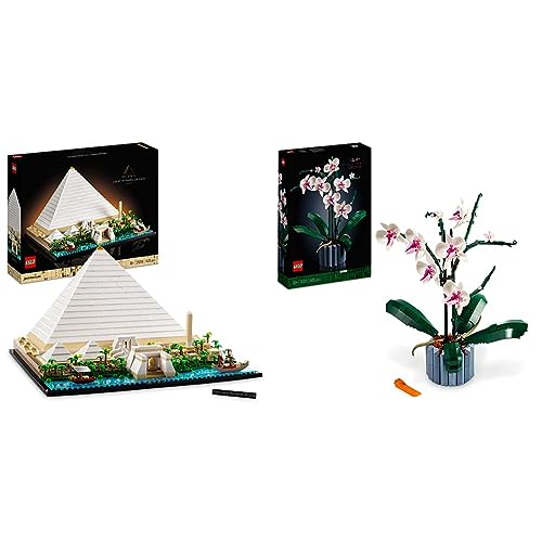 LEGO 21058 Architecture Cheops-Pyramide Bausatz für Erwachsene zum Basteln als kreatives Hobby & 10311 Icons Orchidee Set für Erwachsene zum Basteln von Zimmerdeko mit künstlichen Pflanzen von LEGO