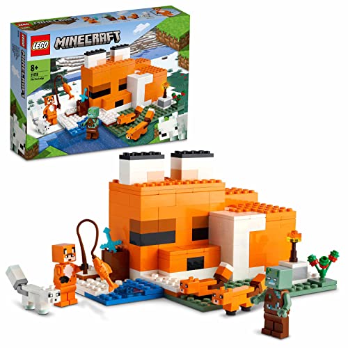 LEGO 21178 Minecraft Die Fuchs-Lodge, Spielzeug für Jungen und Mädchen ab 8 Jahren mit Figuren von ertrunkenem Zombie und Tieren, Kinderspielzeug von LEGO