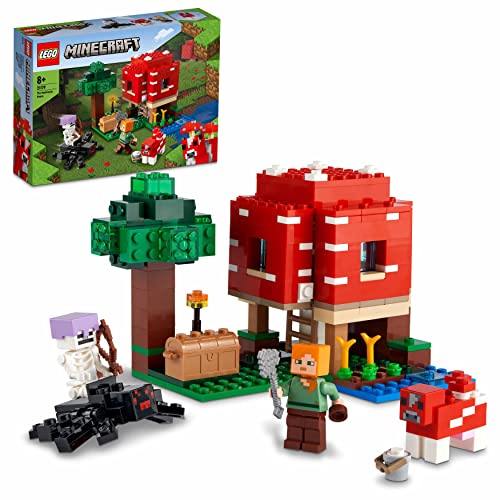 LEGO Minecraft Das Pilzhaus, Spielzeug ab 8 Jahren, Geschenk für Kinder mit Figuren von Alex, Mooshroom & Spinnenreiter, Kinderspielzeug 21179 von LEGO