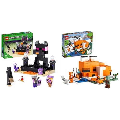 LEGO 21242 Minecraft Die End-Arena Set & 21178 Minecraft Die Fuchs-Lodge, Spielzeug für Jungen und Mädchen ab 8 Jahren mit Figuren von ertrunkenem Zombie und Tieren, Kinderspielzeug von LEGO