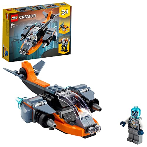 LEGO 31111 Creator 3-in-1 Cyber-Drohne - Cyber-Mech - Hoverbike, Set mit Roboter-Minifigur, Weltraum-Spielzeug aus Bausteinen für Kinder ab 6 Jahre von LEGO