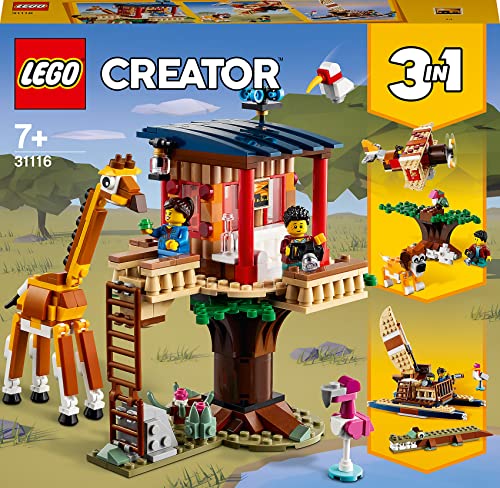 LEGO 31116 Creator 3-in-1 Safari-Baumhaus - Katamaran - Flugzeug Spielzeug, Set mit Giraffe und Löwe für Safari-Tierfans ab 7 Jahre von LEGO