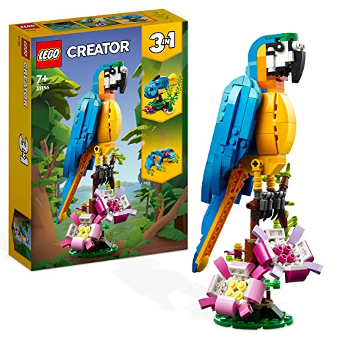 LEGO 31136 Creator 3in1 Exotischer Papagei, Frosch und Fisch Ostergeschenk Dschungel-Tier-Figuren Bauspielzeug, kreatives Osterdeko Spielzeug für Kinder ab 7 Jahren zu Ostern 2023 von LEGO