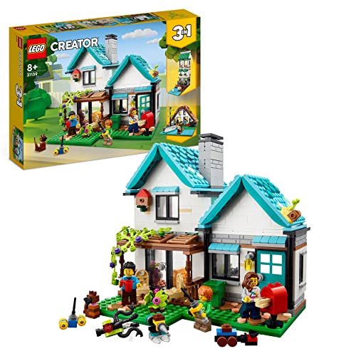 Lego 31139 Creator 3in1 Gemütliches Haus Set, Modellbausatz mit 3 verschiedenen Häusern Plus Familien-Minifiguren und Zubehör, Geschenk für Kinder, Jungen und Mädchen von LEGO