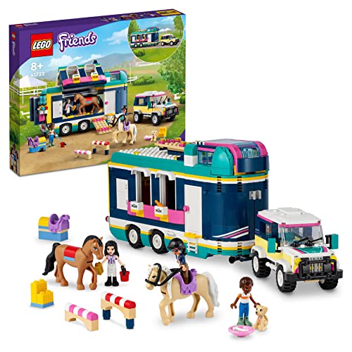 LEGO 41722 Friends Pferdeanhänger, Set mit Spielzeug-Auto, 3 Tier-Figuren inkl. 2 Pferden und REIT-Zubehör, tolles Pferde-Spielzeug für Kinder ab 8 Jahren, Geschenk für Mädchen und Jungen von LEGO