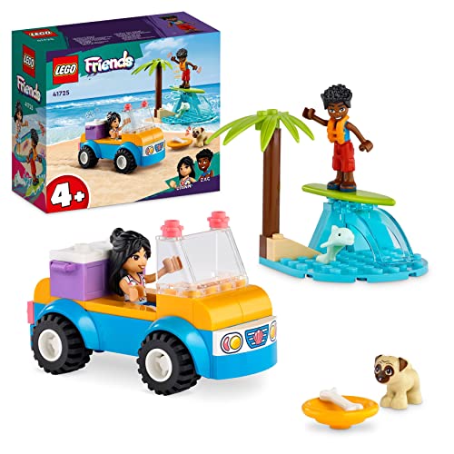 LEGO Friends Strandbuggy-Spaß Set mit Spielzeug-Auto, Surfbrett, Mini-Puppen sowie Delfin- und Hunde-Tierfiguren, Sommer-Spielset für Kinder, Mädchen und Jungen ab 4 Jahren 41725 von LEGO