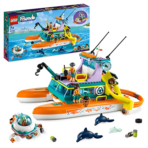 LEGO 41734 Friends Seerettungsboot Tierrettungs-Spielzeug Set mit Delfin-Tier-Figuren und U-Boot, Öko-Lernset, Spielzeug-Geschenk für Kinder, Mädchen und Jungen ab 7 Jahren von LEGO