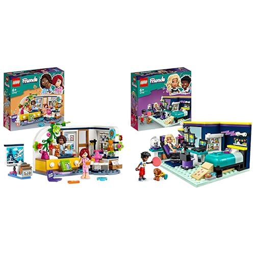 LEGO 41740 Friends Aliyas Zimmer, Übernachtungsparty-Spielzeug zum Sammeln mit Paisley ab 6 Jahren & 41755 Friends Novas Zimmer Gaming Spielzeug mit Zac Mini-Puppe und Pickle der Hund,ab 6 Jahren von LEGO