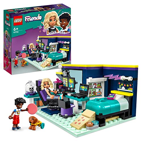 LEGO 41755 Friends Novas Zimmer Gaming Spielzeug mit Zac Mini-Puppe und Pickle der Hund, kleine Geschenke für Kinder ab 6 Jahren, 2023 Serie Figuren von LEGO