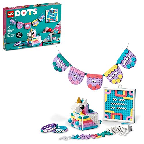 LEGO 41962 DOTS Einhorn Familienkreativset, Spielzeug Bastelset mit Schmuckkästchen, 2X Armband, Message Board und Party-Deko, Geschenk Set von LEGO