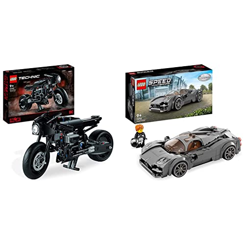 LEGO 42155 Technic The Batman - BATCYCLE Set & 76915 Speed Champions Pagani Utopia Rennwagen und Spielzeug-Modellbausatz eines italienienischen Hypercar, Auto-Sammlerfahrzeug aus dem Set 2023 von LEGO