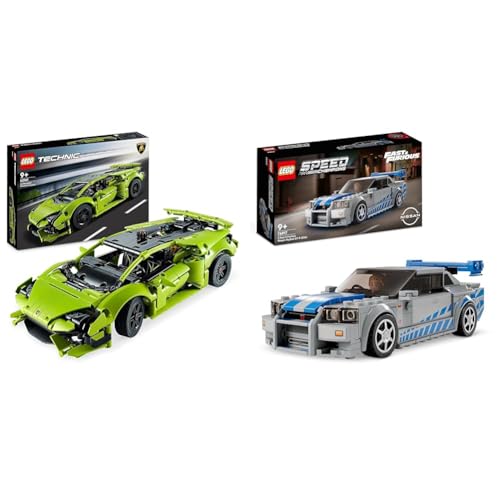 LEGO 42161 Technic Lamborghini Huracán Tecnica Spielzeugauto-Modellbausatz & 76917 Speed Champions 2 Fast 2 Furious Nissan Skyline GT-R (R34) Rennwagen Spielzeug von LEGO