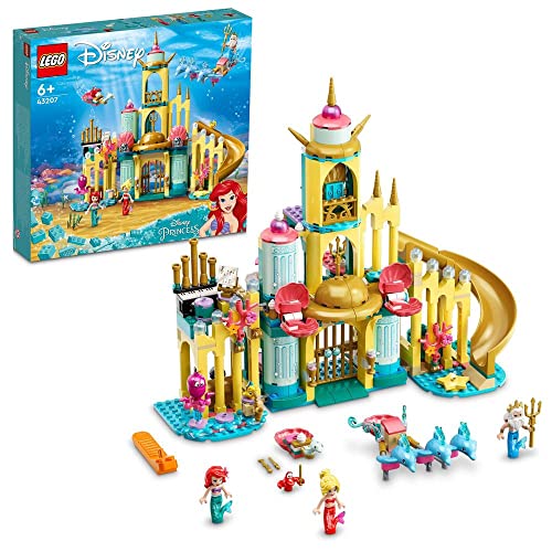 LEGO 43207 Disney Arielles Unterwasserschloss, Prinzessinnen-Spielzeug-Schloss, Geschenkidee für Mädchen und Jungen ab 6 Jahren mit Arielle die kleine Meerjungfrau und 4 Delfin-Tier-Figuren von LEGO