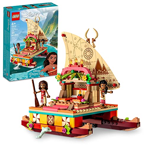 LEGO Disney Princess Vaianas Katamaran Spielzeug Boot mit Vaiana und Sina Prinzessinnen Mini-Puppen & Delfin-Figur, Geschenk für Mädchen und Jungen 43210 von LEGO