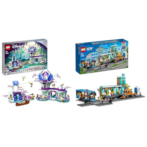 LEGO 43215 Disney Das verzauberte Baumhaus Set mit 13 Mini-Puppen & 60335 City Bahnhof von LEGO