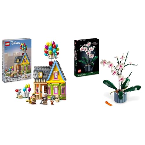 LEGO 43217 Disney and Pixar Carls Haus aus „Oben“, baubares Spielzeug mit Luftballons & 10311 Icons Orchidee, Künstliche Pflanzen Set mit Blumen, Modellbausatz von LEGO