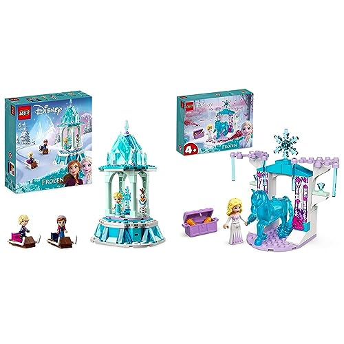 LEGO 43218 Disney Princess Annas und Elsas magisches Karussell & 43209 Disney Princess ELSA und Nokks Eisstall aus Die Eiskönigin Frozen, Spielzeug mit ELSA-Mini-Puppe und Pferde-Figur, ab 4 Jahre von LEGO