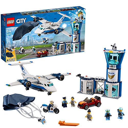 LEGO 60210 City Polizei Fliegerstützpunkt, Flugzeug mit Fallschirmjäger Plus Jetpack, Motorrad und Auto, Police Chase Bausets für Kinder von LEGO