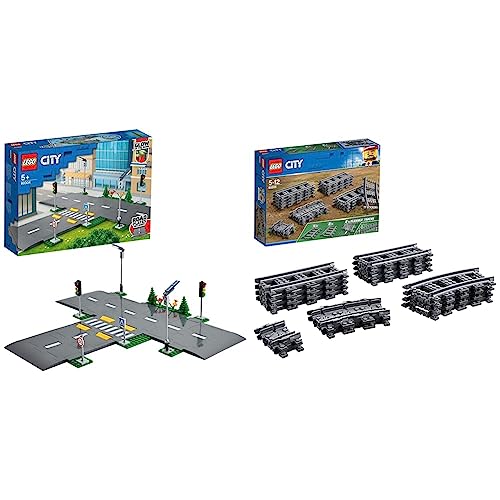 LEGO 60304 City Straßenkreuzung mit Ampeln, Bauset mit im Dunkeln leuchtenden Steinen & 60205 City Schienen, 20 Stück, Erweiterungsset, Kinderspielzeug von LEGO