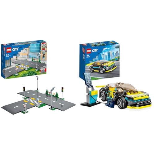 LEGO 60304 City Straßenkreuzung mit Ampeln & 60383 City Elektro-Sportwagen Set, Rennwagen mit Minifigur, Spielzeugauto für Jungen und Mädchen ab 5 Jahren, Geschenk zum Geburtstag von LEGO