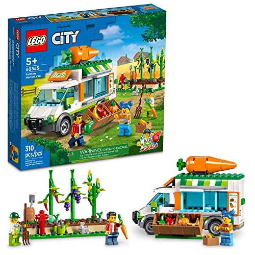 LEGO 60345 City Farm Gemüse-Lieferwagen, Bauernhof Spielzeug für Kinder ab 5 Jahre mit Food Truck, Gemüsebeet, 3 Minifiguren und Hasenfigur von LEGO