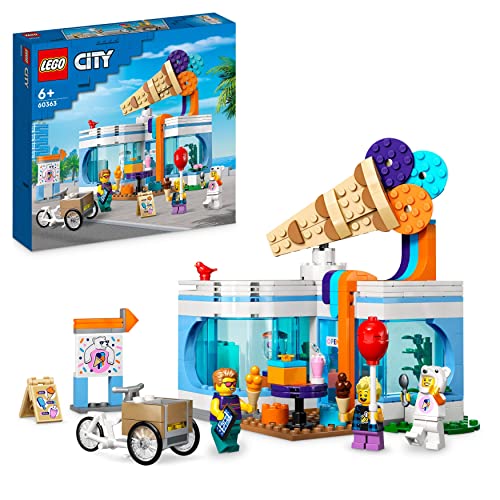 LEGO 60363 City Eisdiele, Spielzeug-Laden für Kinder ab 6 Jahren, Set mit 3 Minifiguren mit lustigem Zubehör und einem Lastenrad, Geschenk zum Geburtstag für Jungen und Mädchen von LEGO